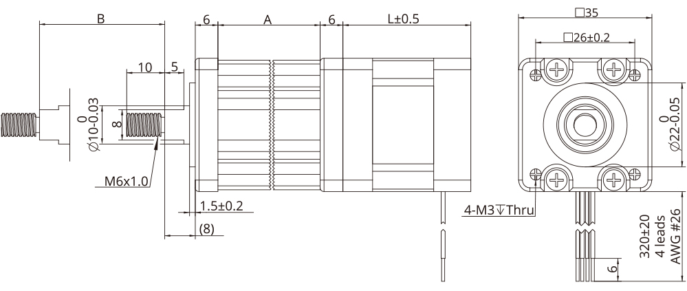 dimensions de l'actionneur captif (Cylindre Électrique)