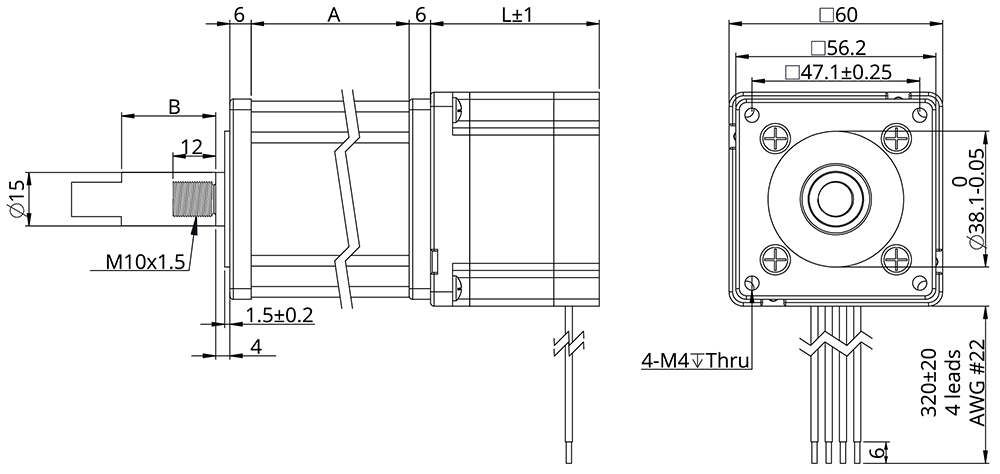 Dimensions de l'actionneur captif (Cylindre Électrique)