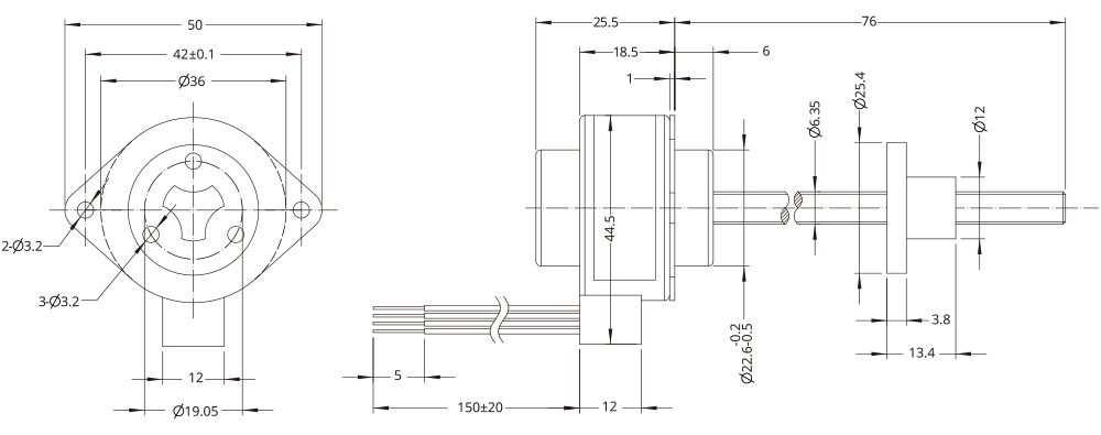 dimensions de l'actionneur PM Stepper non captif