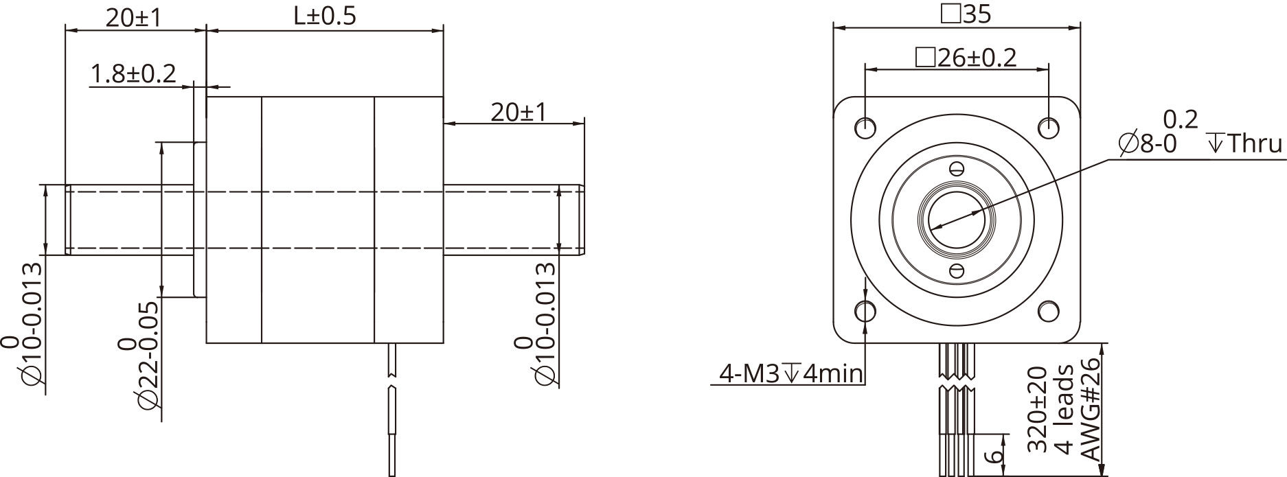 Dessin Dimensionnel Taille 14 (35mm) Arbre Creux