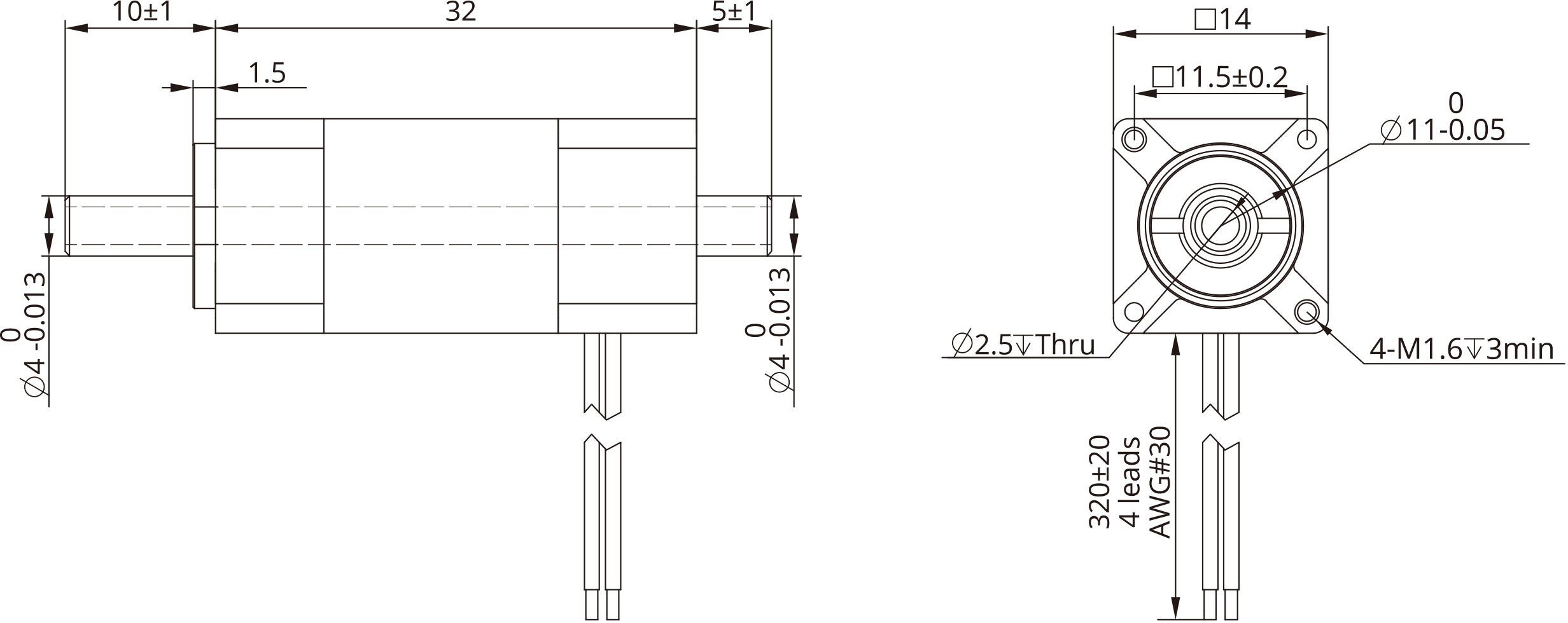 Dessin Dimensionnel Taille 6 (14mm) Arbre Creux
