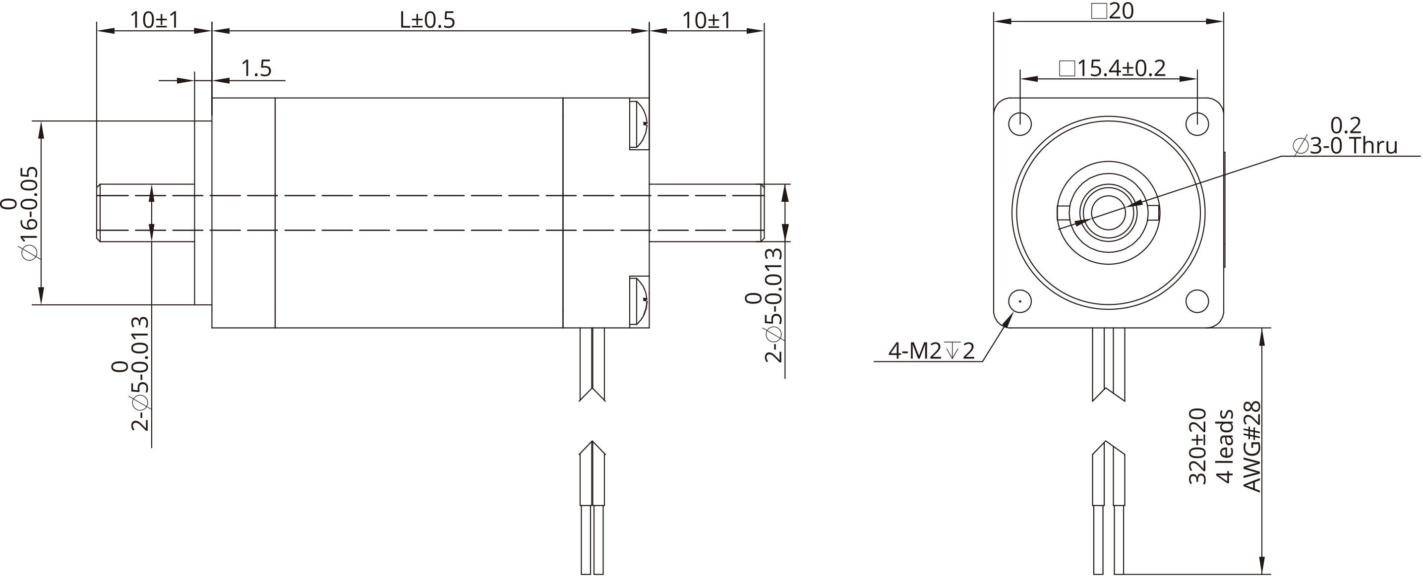 Hollow Shaft Size 8 (20mm) Dimensional Drawing