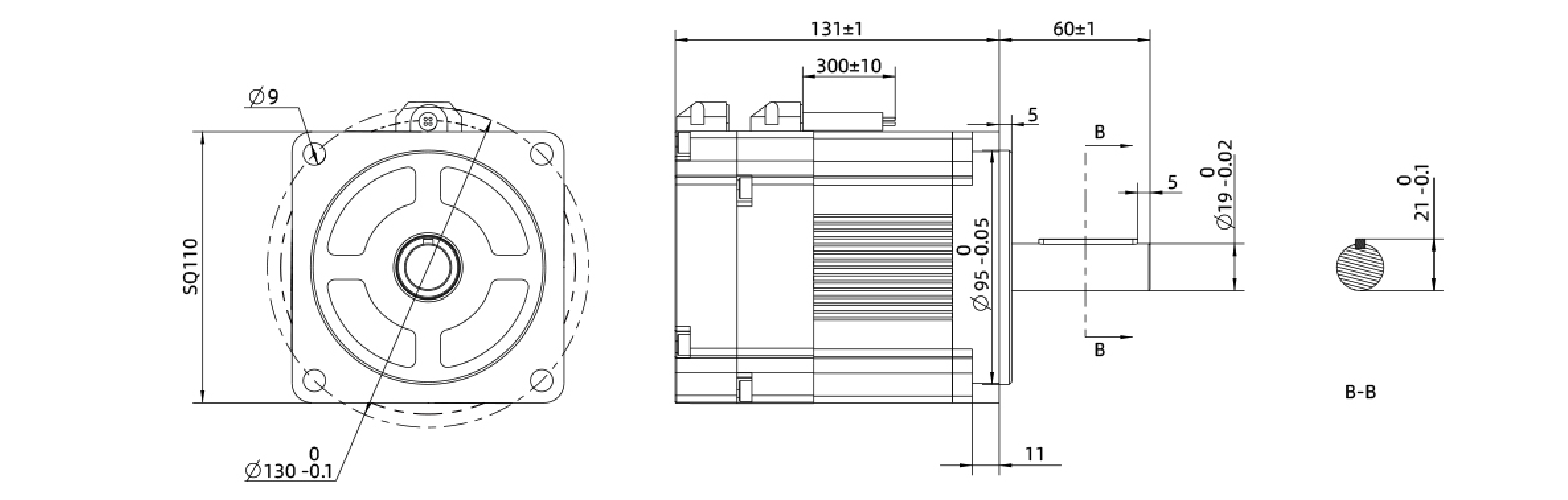 Dessin dimensionnel du moteur DC sans balais taille 34 (110mm)