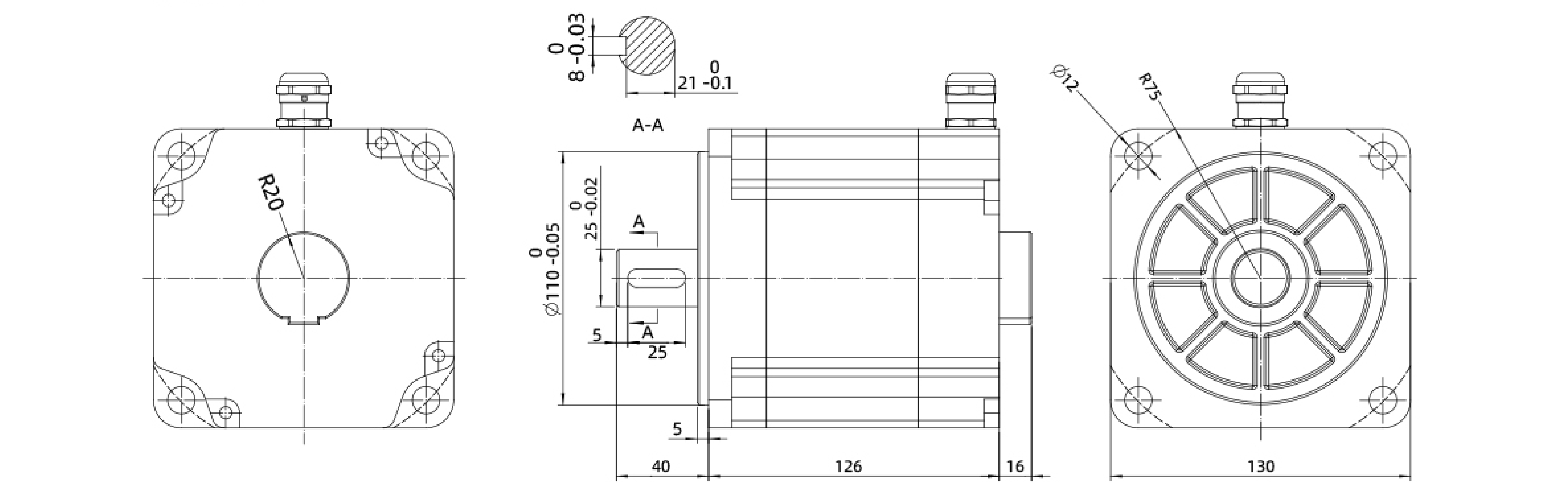 Dessin dimensionnel du moteur DC sans balais taille 34 (86mm)