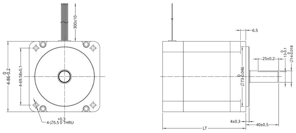 Dessin dimensionnel du moteur DC sans balais Taille 34 (86mm)