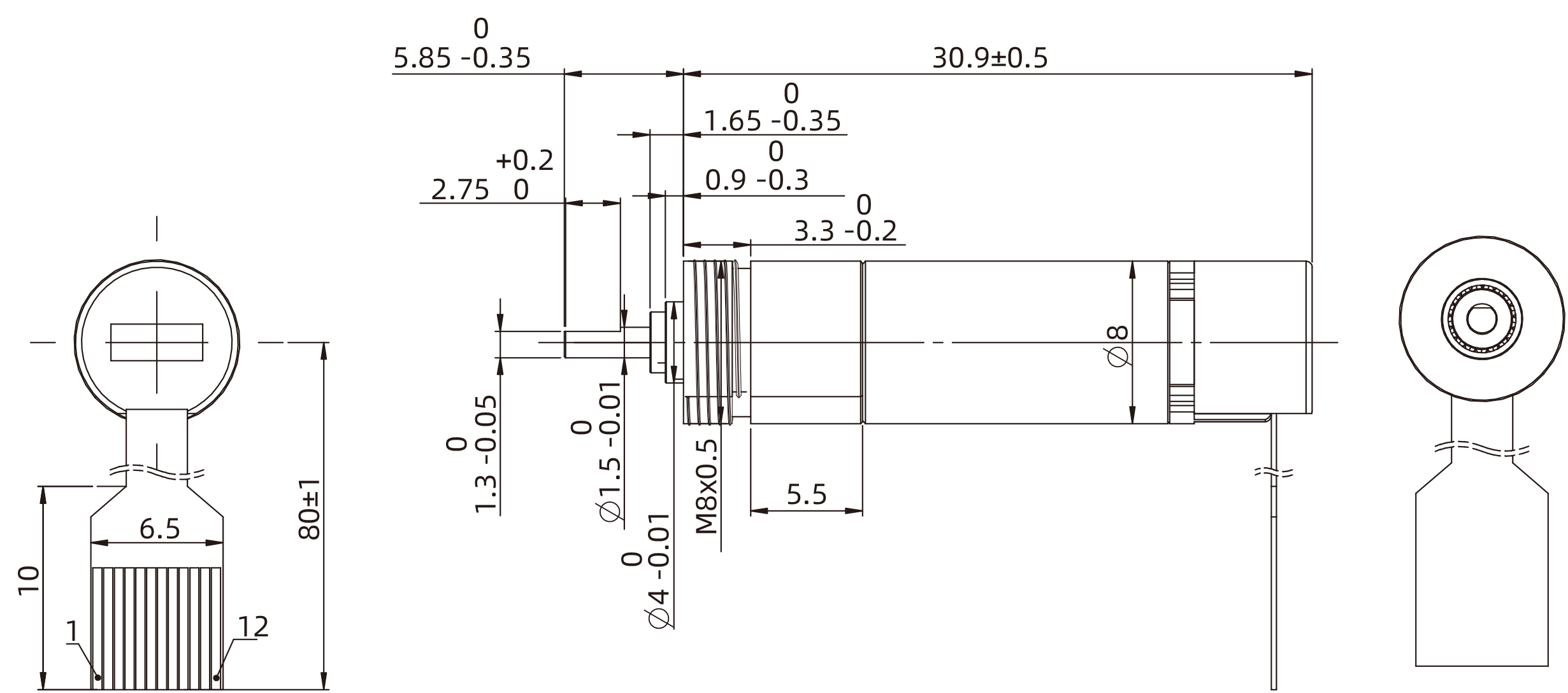 Brushed Coreless DC Motor Size 8mm Dimensional Drawing
